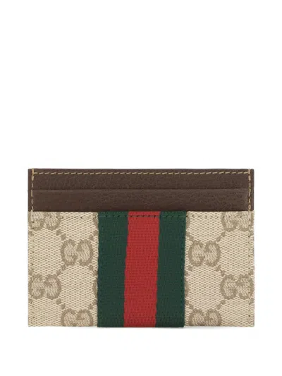 Gucci Card Holder With Web Stripe In Neutral