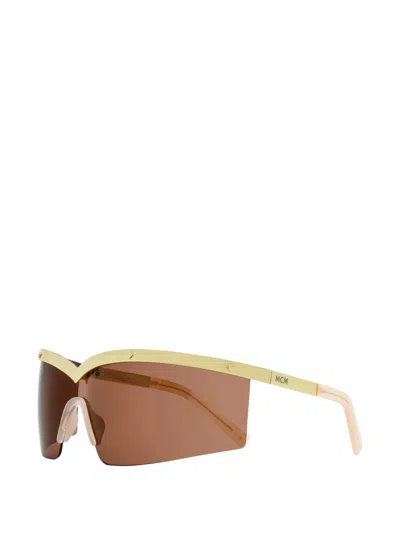 Mcm Stud-embellished Shield Sunglasses In Gold