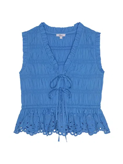 Rails Shirred Broderie-anglaise Top In Blue