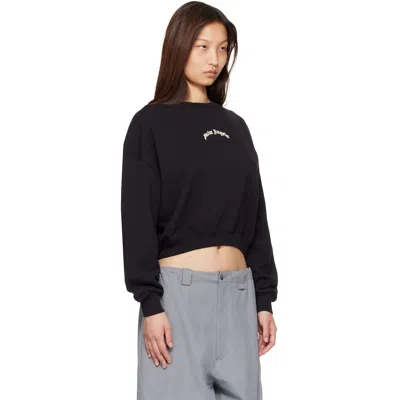 Palm Angels Neutrals Crop Crewneck Arched Logo Sweatshirt In Black