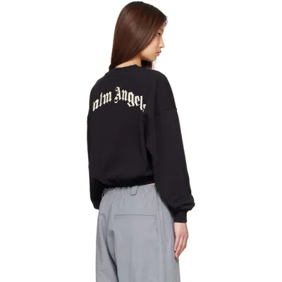 Palm Angels Neutrals Crop Crewneck Arched Logo Sweatshirt In Black