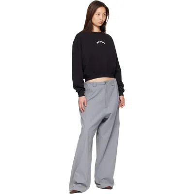 Palm Angels Neutrals Crop Crewneck Arched Logo Sweatshirt In Black