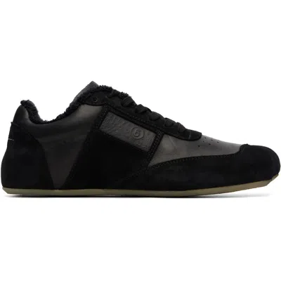Mm6 Maison Margiela Mm6 By Maison Margiela Contemporary Black Leather And Suede Sneakers With Square Toe