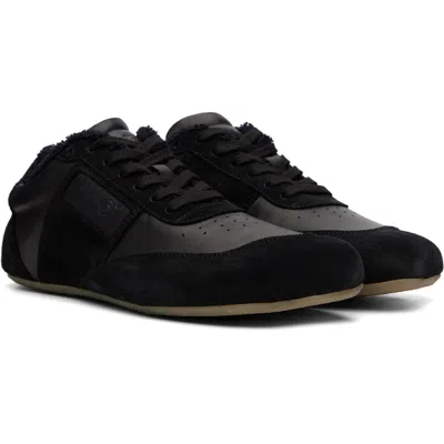 Mm6 Maison Margiela Mm6 By Maison Margiela Contemporary Black Leather And Suede Sneakers With Square Toe
