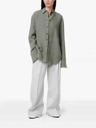 Another Tomorrow Button-front Shirt In Green
