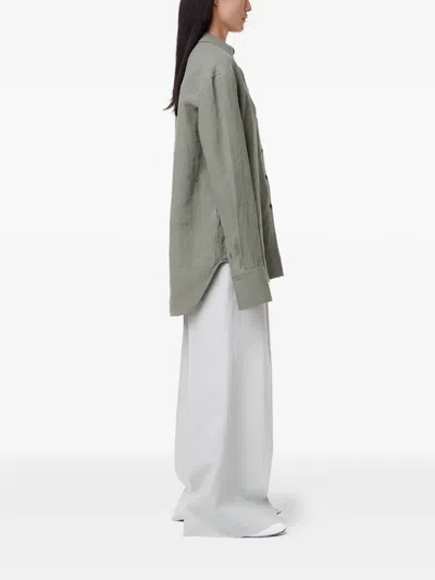 Another Tomorrow Button-front Shirt In Green