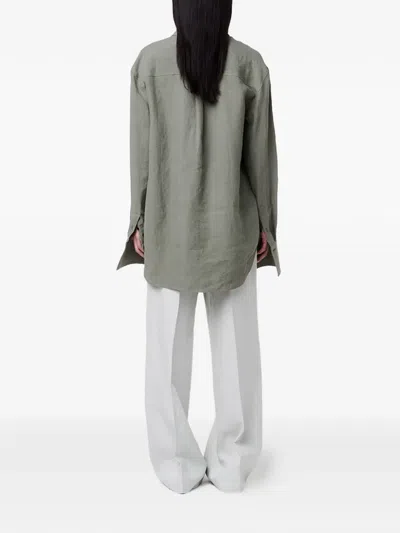 Another Tomorrow Button-front Shirt In Green