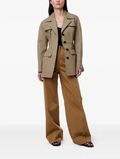Another Tomorrow Button-front Jacket In Brown
