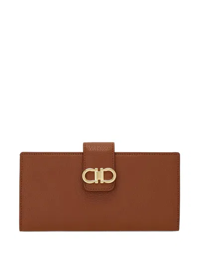 Ferragamo Grained Leather Continental Wallet In Brown