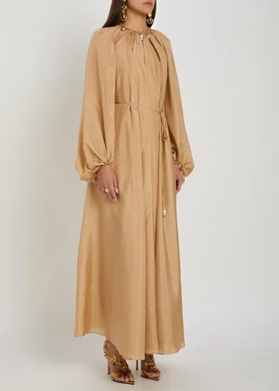 Zimmermann Silk Mini Dress With Billow Sleeves And Adjustable Chain In Nude