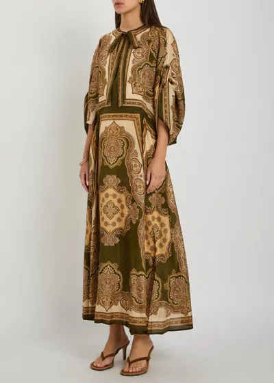 Zimmermann Mahon Paisley Print Habutai Silk Maxi Dress In Green