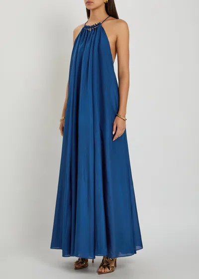 Zimmermann Womens Dark Cobalt Aster Gathered-bead Silk Maxi Dress Xl In Blue