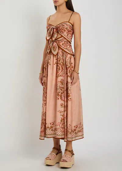 Zimmermann Womens Pink Paisley Floral Aster Scar Silk Midi Dress Xl In Brown