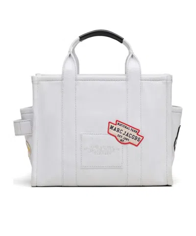 Marc Jacobs The Camp Patchwork Denim Medium Tote Bag In White