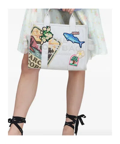 Marc Jacobs The Camp Patchwork Denim Medium Tote Bag In White