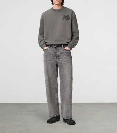 Allsaints Mens Washed Black Insignia Logo-embroidered Cotton Sweatshirt Xxl In Gray
