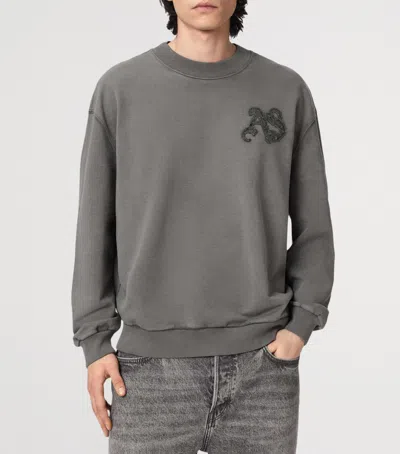 Allsaints Mens Washed Black Insignia Logo-embroidered Cotton Sweatshirt Xxl In Gray