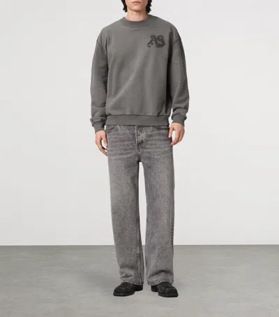 Allsaints Mens Washed Black Insignia Logo-embroidered Cotton Sweatshirt Xxl In Gray