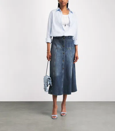 Me+em Panelled Denim Maxi Skirt Mid Blue Wash