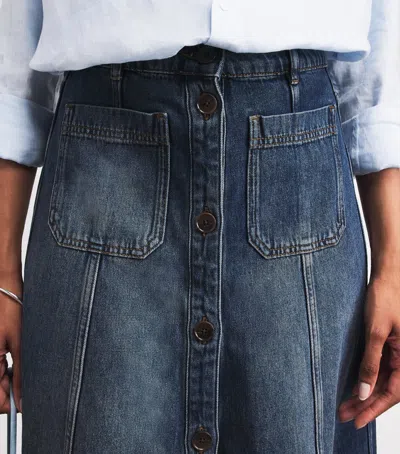 Me+em Panelled Denim Maxi Skirt Mid Blue Wash