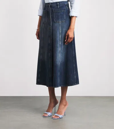 Me+em Panelled Denim Maxi Skirt Mid Blue Wash