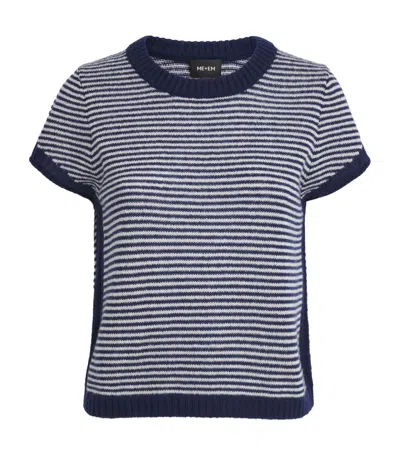 Me+em Merino Cashmere Silk Stripe Straight Baby Tee Navy-cream In Blue