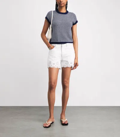Me+em Merino Cashmere Silk Stripe Straight Baby Tee Navy-cream In Blue