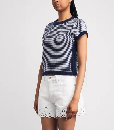 Me+em Merino Cashmere Silk Stripe Straight Baby Tee Navy-cream In Blue