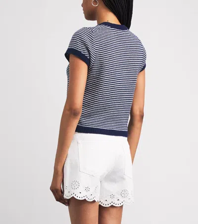 Me+em Merino Cashmere Silk Stripe Straight Baby Tee Navy-cream In Blue