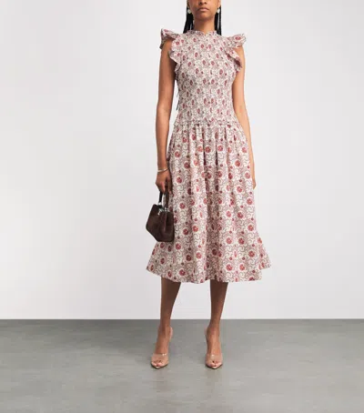 Me+em Cotton In Bloom Floral Print Midi Dress Orange-multi