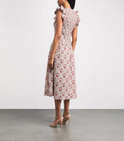 Me+em Cotton In Bloom Floral Print Midi Dress Orange-multi