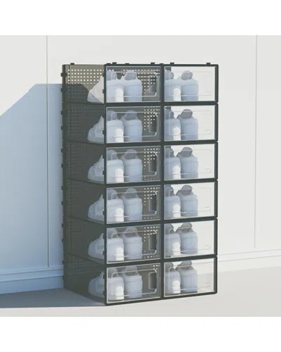 J&v Textiles 12-pack Plastic Stackable Shoe Boxes In Gray