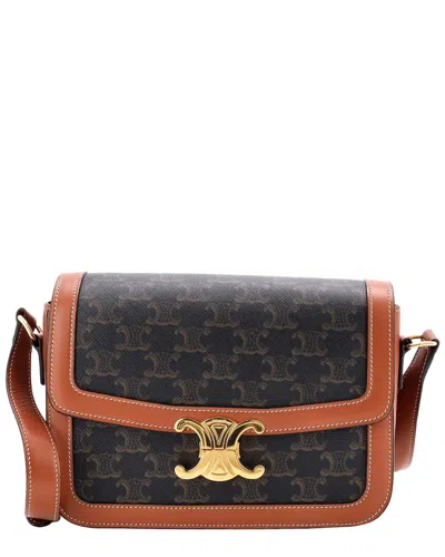 Celine Triomphe Shoulder Bag Triomphe Coated Medium (authentic Pre-loved) In Black