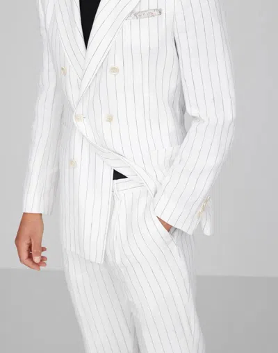 Brunello Cucinelli Pinstripe-pattern Double-breasted Blazer In Gray
