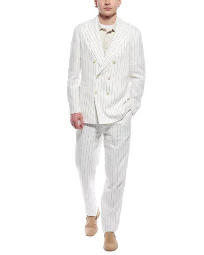 Brunello Cucinelli Pinstripe-pattern Double-breasted Blazer In Gray