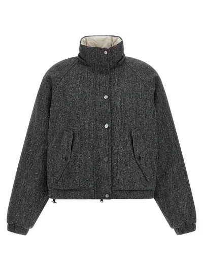 Brunello Cucinelli 'shiny Zipper Pull' Down Jacket In Gray