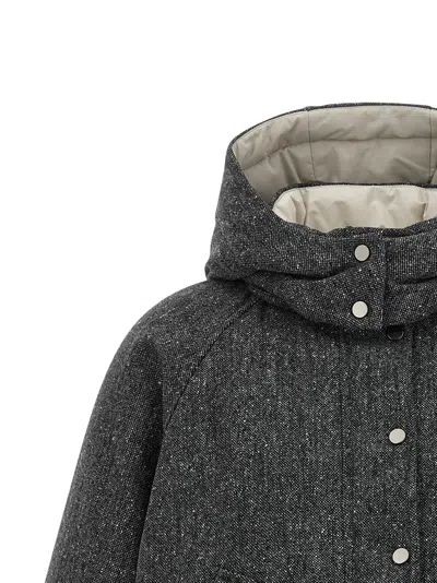 Brunello Cucinelli 'shiny Zipper Pull' Down Jacket In Gray