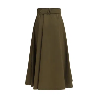 Burberry Women Juniper Green Gabardine Midi Trench Skirt In Brown