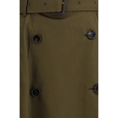 Burberry Women Juniper Green Gabardine Midi Trench Skirt In Brown