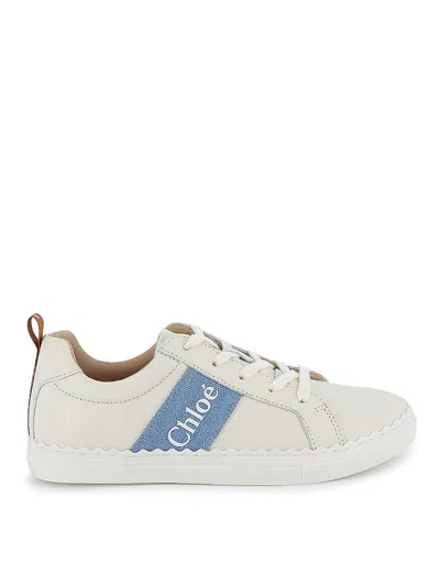 Chloé Kids Logo Scalloped Leather Sneakers In White