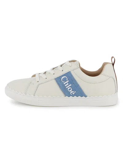 Chloé Kids Logo Scalloped Leather Sneakers In White