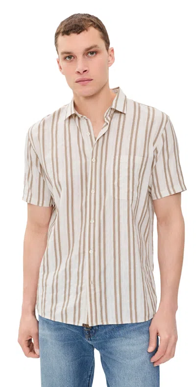 Billy Reid Short Sleeve Textured Dobby Stripe Contrast Treme In Neutral