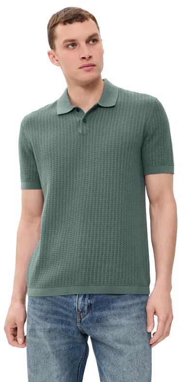 Theory Short Sleeve Cable Polo In Tactile Cotton Light Pine Grove In Green