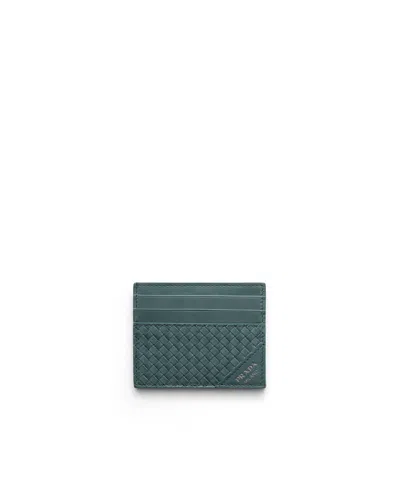 Prada Leather Card Holder In Blue