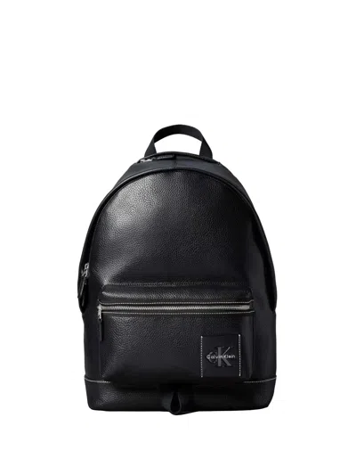 Calvin Klein Logo-patch Pebbled Backpack In Black