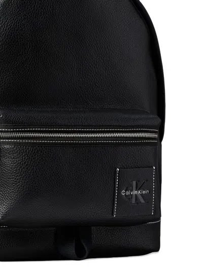 Calvin Klein Logo-patch Pebbled Backpack In Black