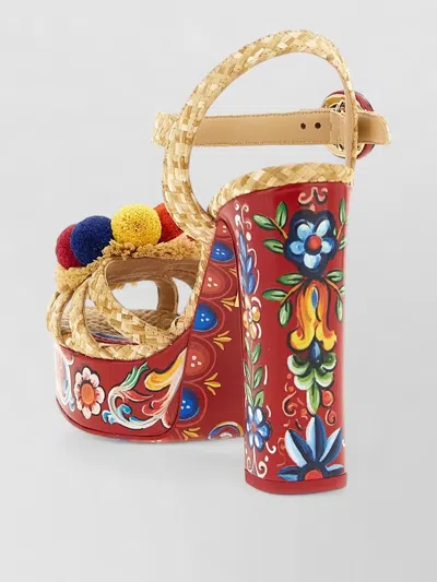 Dolce & Gabbana Keira Platform Heel Sandals Pompons Flowers In Multi