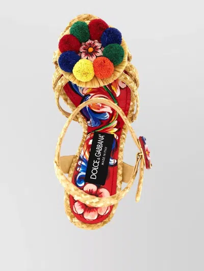 Dolce & Gabbana Keira Platform Heel Sandals Pompons Flowers In Multi