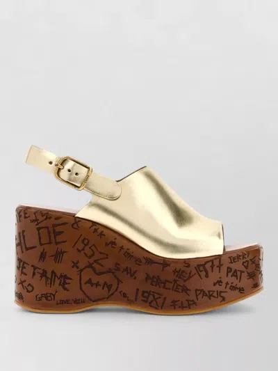 Chloé Maxime Leather Wedge Mules Slingback Platform In Multi