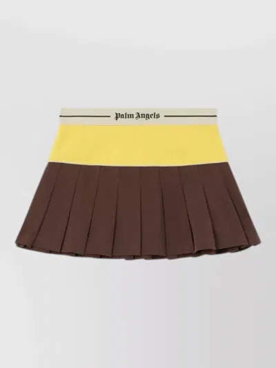 Palm Angels Logo Skirt Contrast Waistband Pleated Design In Brown